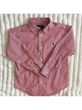 Ralph Lauren Red White Striped Button Down Shirt